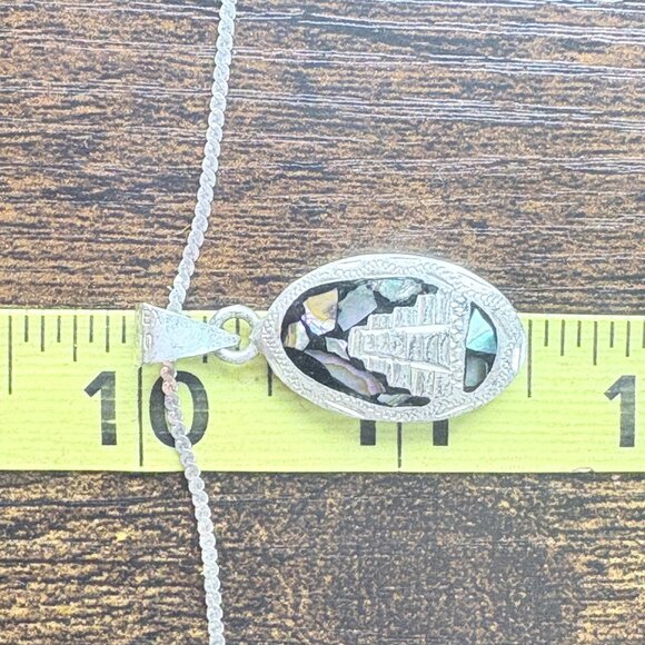 VTG Sterling Silver 925 Turquoise Abalone Reversible Pendant Necklace 23" Length - Picture 10 of 15